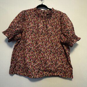 J.Crew Smocked Puff-Sleeve Cotton Poplin Top – Meadow Floral – Size XL - 0142